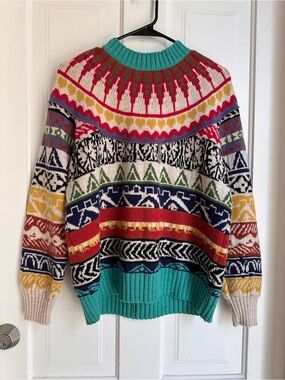 Aldo Martins Multicolor Fair Isle Knit Sweater with Teal Collar